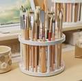 Circular 360° rotating brush holder with multiple compartments for organizing art brushes and makeup tools.