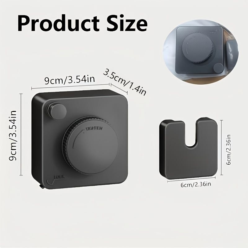 Black wall-mounted clothes hanging line with knob and hook component for space-saving laundry solutions.