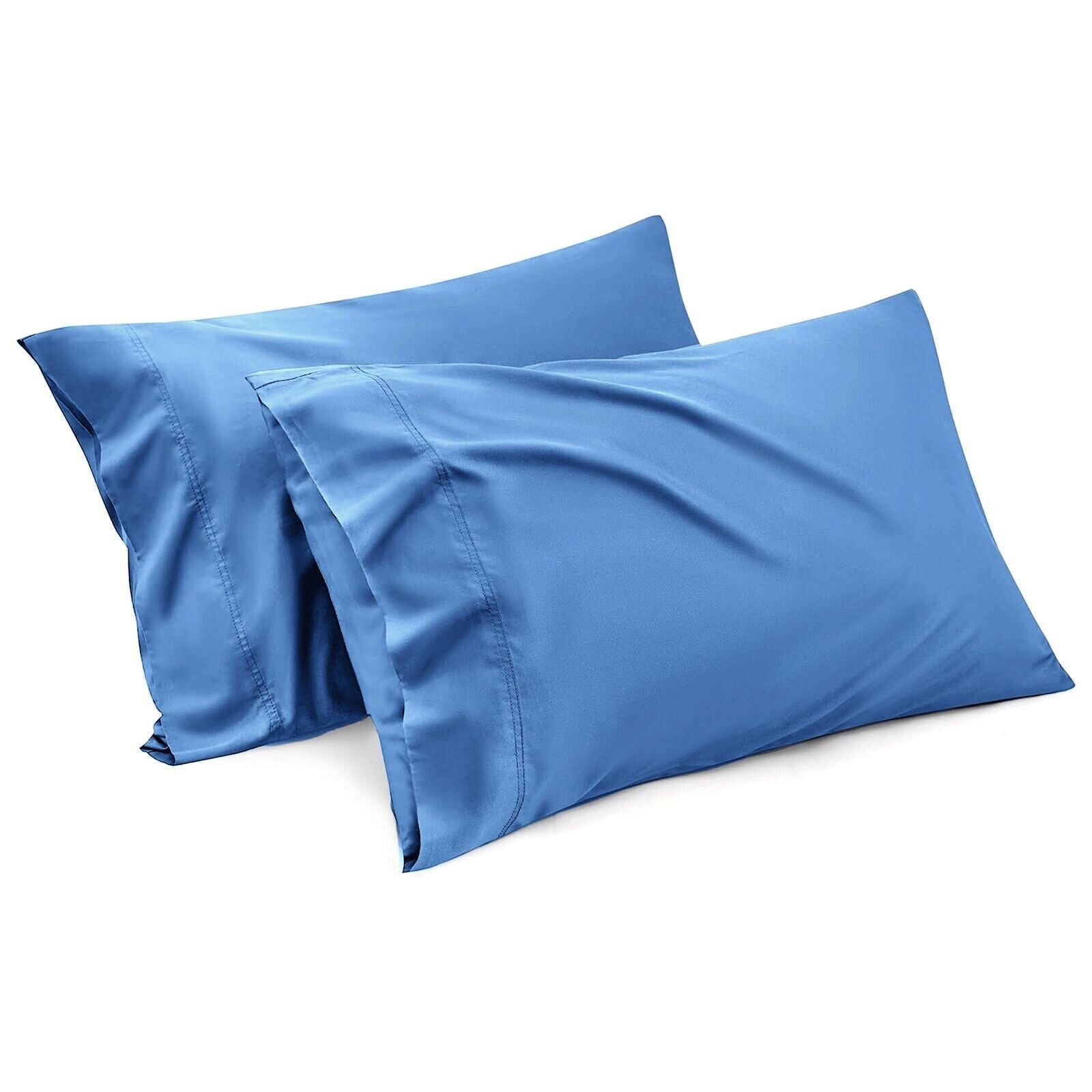 Two smooth, ocean blue pillowcases with an envelope-style closure, designed for standard pillows.