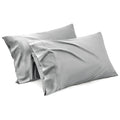 Silver-gray pillowcases with envelope-style closure, showcasing a smooth surface and standard size.