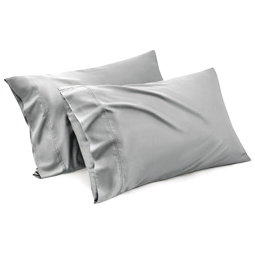 Silver-gray pillowcases with envelope-style closure, showcasing a smooth surface and standard size.