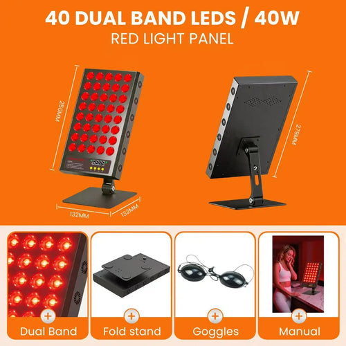 Therapy panel with a stand featuring multiple red LED lights for skin care treatments.